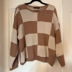 Brown and Cream Checkered Sweater